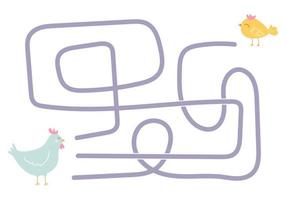 labyrint, hjälp kycklingen att hitta rätt väg till barnet. logisk strävan efter barn. söt illustration för barnböcker, pedagogiskt spel vektor