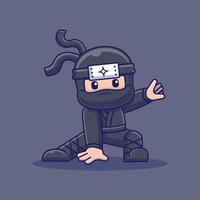 Charakter-Ninja-Cartoon-Vektorsymbol. ninja shinobi hockposition symbol konzept. flacher Cartoon-Stil vektor