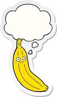 tecknad banan och tankebubbla som ett tryckt klistermärke vektor