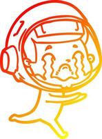 warme Gradientenlinie Zeichnung Cartoon weinender Astronaut vektor