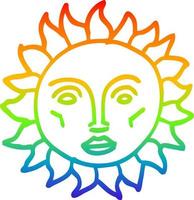 regnbågsgradient linjeteckning tecknad traditionell sol ansikte vektor