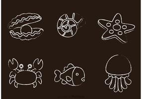 Sealife Kreide Drawn Icons Vektor