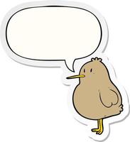 niedlicher Cartoon-Kiwi-Vogel und Sprechblasenaufkleber vektor