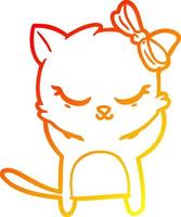 warme Gradientenlinie zeichnet niedliche Cartoon-Katze mit Schleife vektor