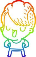 Regenbogen-Gradientenlinie zeichnet niedliches Cartoon-Mädchen mit Hipster-Haarschnitt vektor