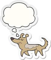 tecknad hund och tankebubbla som ett tryckt klistermärke vektor