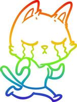 regnbågsgradient linjeteckning gråtande tecknad katt springer iväg vektor