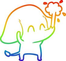 Regenbogen-Gradientenlinie zeichnet niedlichen Cartoon-Elefanten, der Wasser spritzt vektor