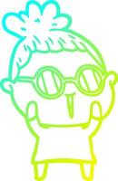 Kalte Gradientenlinie Zeichnung Cartoon Frau mit Brille vektor