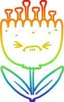 Regenbogen-Gradientenlinie Zeichnung Cartoon wütende Blume vektor