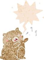 tecknad sjungande björn och pratbubbla i retro texturerad stil vektor