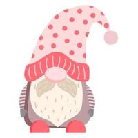 tecknad festlig valentine gnome pojke med skägg i hatt clipart. vektor illustration. isolerad på vit bakgrund. 14 februari tema affisch, tryck, dekoration design.