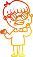 warme Gradientenlinie Zeichnung Cartoon verwirrter Junge mit Brille vektor