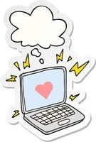 Internet-Dating-Cartoon und Gedankenblase als gedruckter Aufkleber