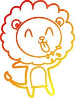 warme Gradientenlinie, die einen glücklichen Cartoon-Löwen zeichnet vektor