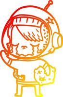 Warme Gradientenlinie Zeichnung Cartoon weinendes Astronautenmädchen mit Gesteinsprobe vektor