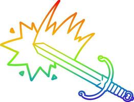 Regenbogen-Gradientenlinie Zeichnung schwingendes Cartoon-Schwert vektor
