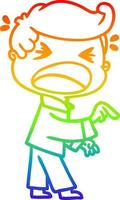 Regenbogengradientenlinie Zeichnung Cartoon schreiender Mann zeigt mit dem Finger vektor