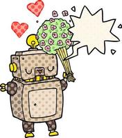 tecknad robot i kärlek och pratbubbla i serietidningsstil vektor