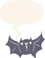 Cartoon glücklich Vampirfledermaus und Sprechblase im Retro-Stil vektor