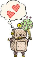 tecknad robot i kärlek och tankebubbla i serietidningsstil vektor