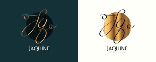 jq initial signaturlogotypdesign med elegant och minimalistisk guldhandstil. initial j- och q-logotypdesign för bröllop, mode, smycken, boutique och affärsmärkesidentitet vektor