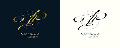 jp Initial-Signatur-Logo-Design mit elegantem und minimalistischem goldenem Handschriftstil. anfängliches j- und p-logo-design für hochzeit, mode, schmuck, boutique und geschäftsmarkenidentität vektor