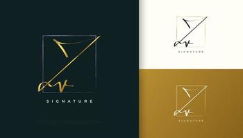 jv initial signaturlogotypdesign med elegant och minimalistisk guldhandstil. initial j och v logotypdesign för bröllop, mode, smycken, boutique och affärsmärkesidentitet vektor