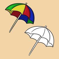 Eine Reihe von Bildern, ein großer Sonnenschirm vor der Sonne, ein bunter Regenschirm vor dem Regen, Vektorillustration, auf weißem Hintergrund vektor