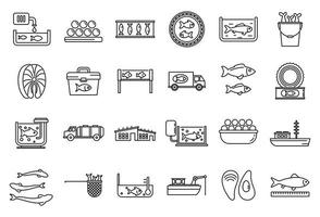 Essen Fischfarm Icons Set, Outline-Stil vektor