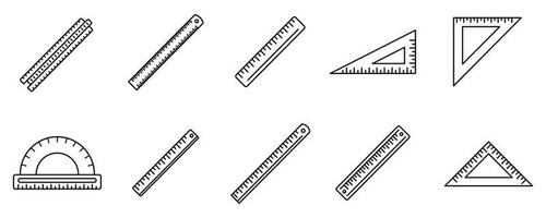 Schullineal Symbole gesetzt, Umrissstil vektor