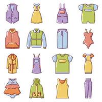 modische Kleidung tragen Icons Set, Cartoon-Stil