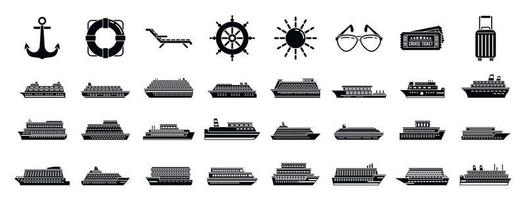 Kreuzfahrtschiff-Icons gesetzt, einfacher Stil