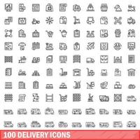 100 Lieferungssymbole gesetzt, Umrissstil vektor