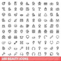 100 Beauty-Icons gesetzt, Umrissstil vektor