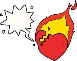 tecknad flammande hjärta och pratbubbla vektor