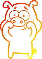 warme Gradientenlinie, die glückliches Cartoon-Schwein zeichnet vektor