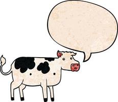 Cartoon-Kuh und Sprechblase im Retro-Textur-Stil