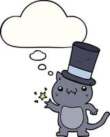tecknad katt som bär hög hatt och tankebubbla vektor