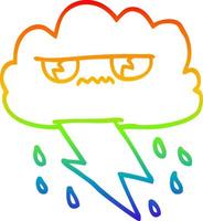 Regenbogen-Gradientenlinie Zeichnung Cartoon wütende Sturmwolke vektor
