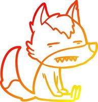 Warme Gradientenlinie Zeichnung Cartoon sitzender Wolf zeigt Zähne vektor