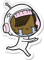 Aufkleber eines Cartoon-weinenden Astronautenmädchens vektor