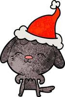 Fröhlicher strukturierter Cartoon eines Hundes mit Weihnachtsmütze vektor