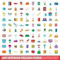 100 Symbole für die Innenarchitektur im Cartoon-Stil vektor