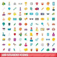 100 Studenten-Icons gesetzt, Cartoon-Stil vektor