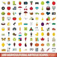 100 Symbole für landwirtschaftliche Artikel, flacher Stil vektor