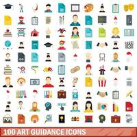 100 konst vägledning ikoner set, platt stil vektor