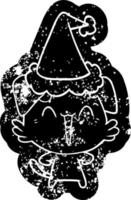 glückliche kleine hundekarikatur beunruhigte ikone einer tragenden weihnachtsmütze vektor