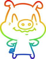 Regenbogen-Gradientenlinie, die nervöses Cartoon-Schwein zeichnet vektor