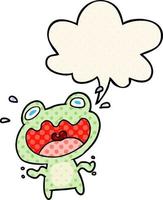 niedlicher Cartoon-Frosch verängstigt und Sprechblase im Comic-Stil vektor